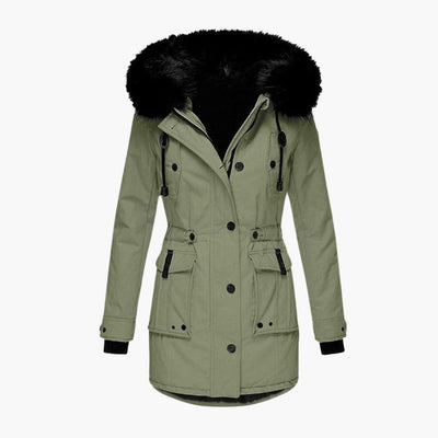 Damen Parka-Jacke mit Kapuze, Knopfverschluss und Pattentaschen