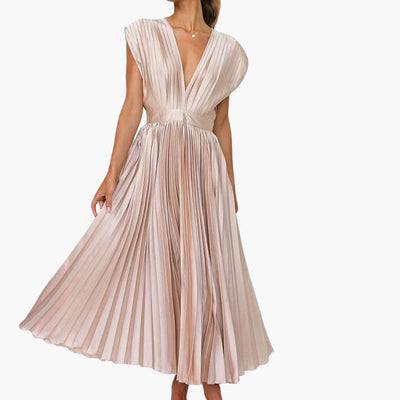 V-Ausschnitt Midi Abendkleid für Frauen - Elegante Faltenoptik