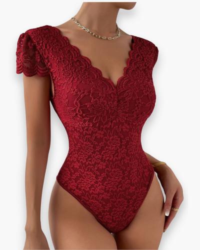 Damen Eleganter V-Ausschnitt Bodysuit | Kurzer Ärmel