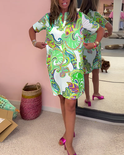 Gaëlle | Leichte bedruckte Kleid mit V-Ausschnitt