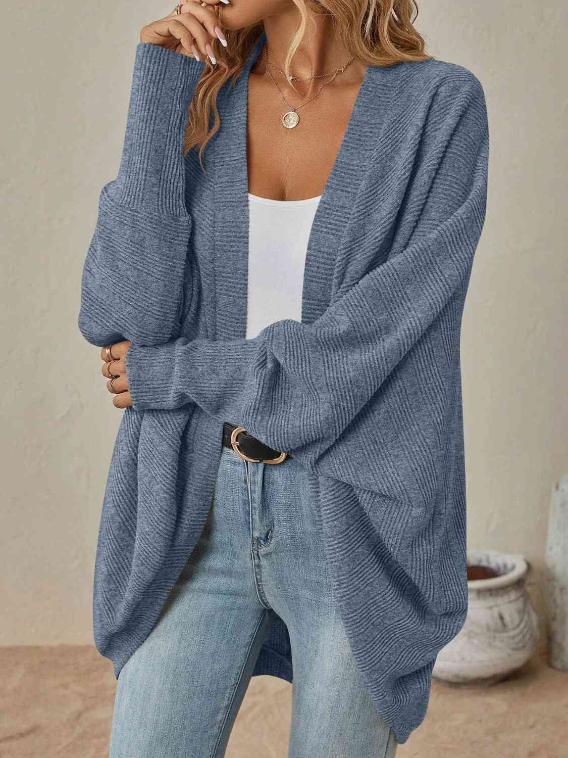 Lose Schulter Gerippte Strickjacke für Damen