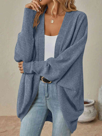 Lose Schulter Gerippte Strickjacke für Damen
