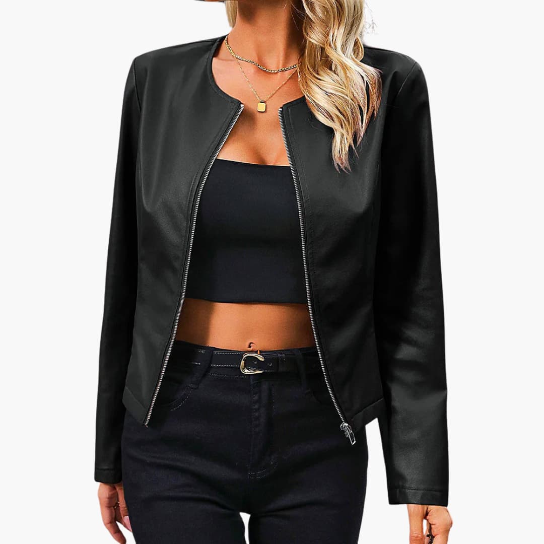 Damen Bikerjacke mit Rundhalsausschnitt und Reißverschluss