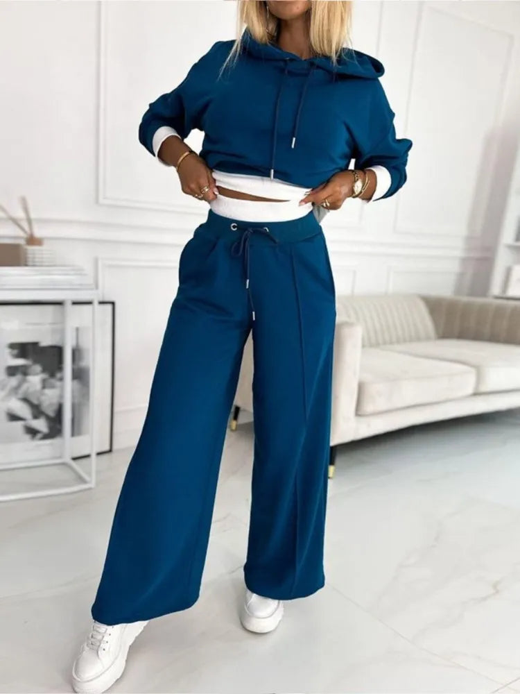 Cropped Hoodie und weites Hosen-Set für Frauen