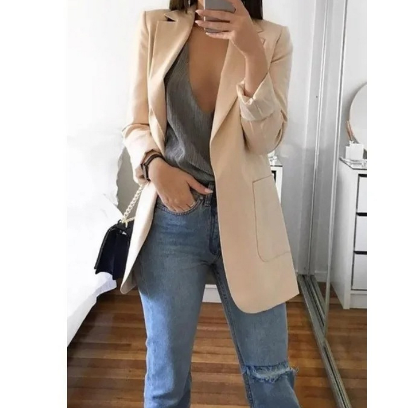 Langer Blazer für Frauen in khaki Farbe MODA