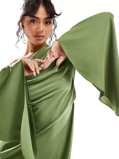 Asyntha™ | Maxikleid mit Glockenärmeln und einer Schulter
