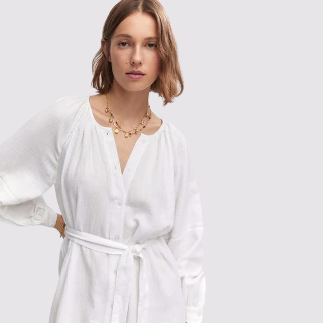 Midikleid im Hemdchenstil mit Puffärmeln