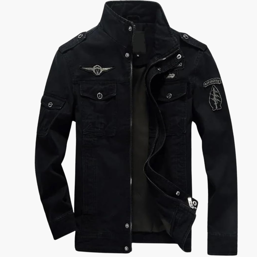 Herren Militärjacke mit Reißverschluss und Pattentaschen