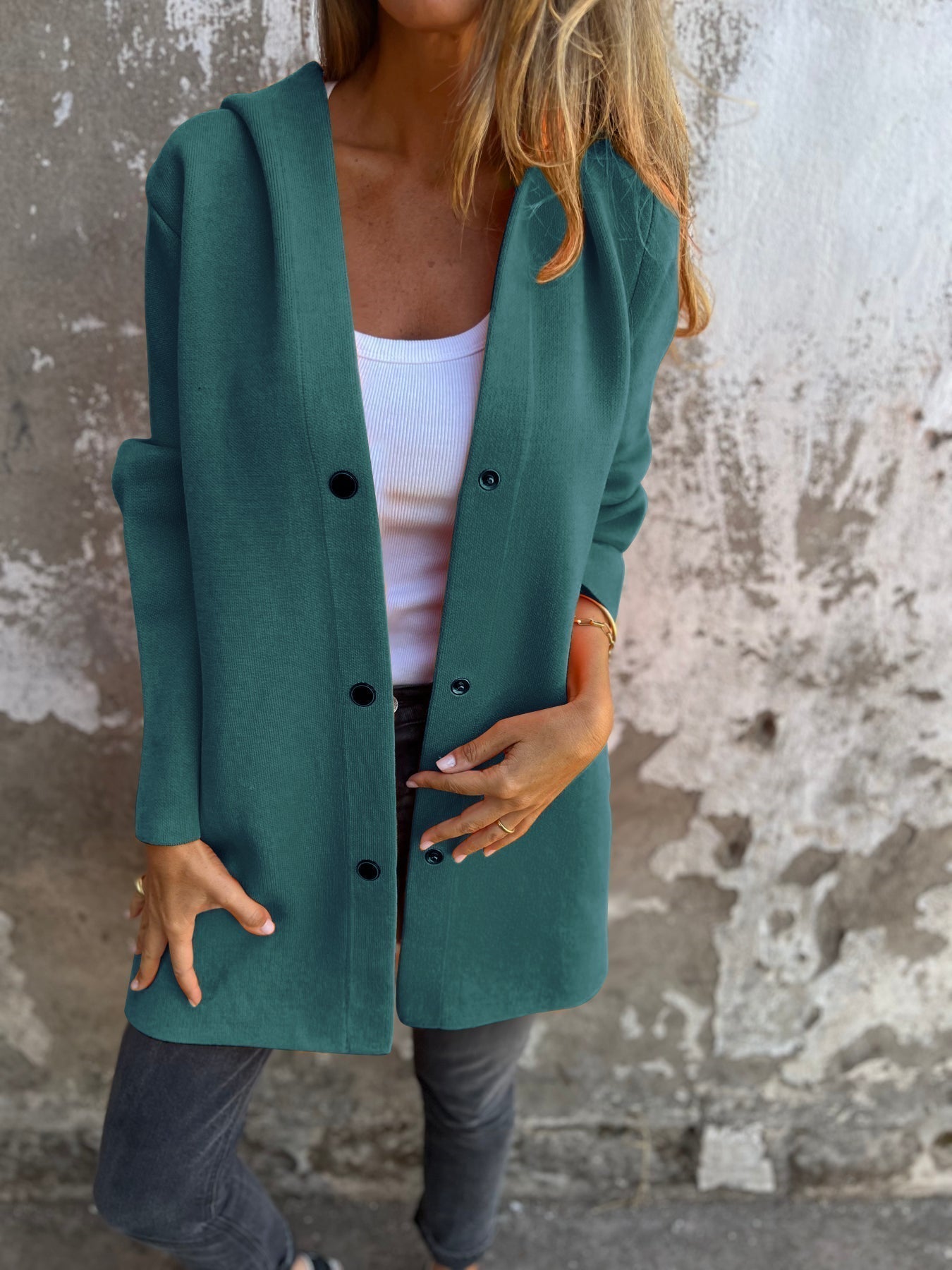 Lässige lange Jacke mit Kapuze für Frauen