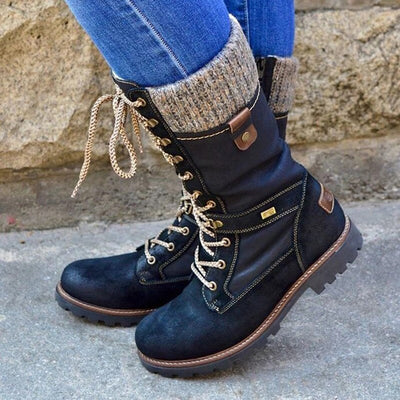 Schnürstiefel mit gestrickter Manschette für Frauen