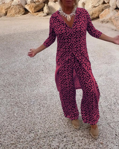 Zweiteiler für Damen - Lockeres Set mit Bluse und Hose für Sommer