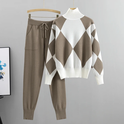 Pullover und Hosenset mit Diamantmuster für Frauen