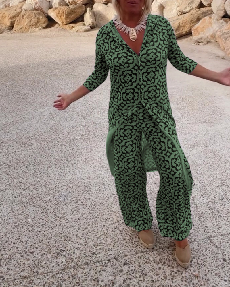 Zweiteiler für Damen - Lockeres Set mit Bluse und Hose für Sommer