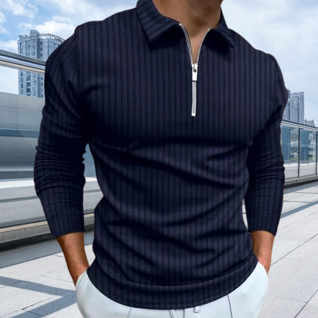 Matthias | Gerippte Langarm-Poloshirt
