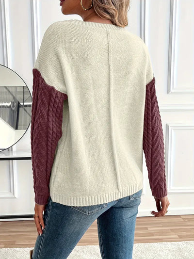 SCHICKER FARBBLOCK RUNDHALS-PULLOVER FÜR DAMEN | MODERN, VIELSEITIG, KOMFORTABEL