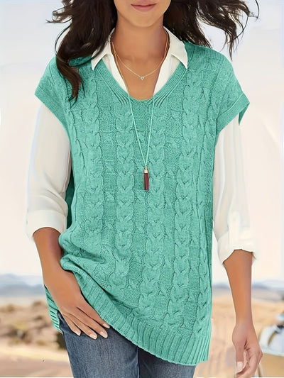 Yana Sommerpullunder | Eleganter ärmelloser Pullover mit Zopfmuster und V-Ausschnitt für Damen