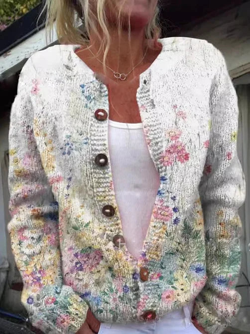 Klassische Strickjacke mit Blumenmuster für Damen