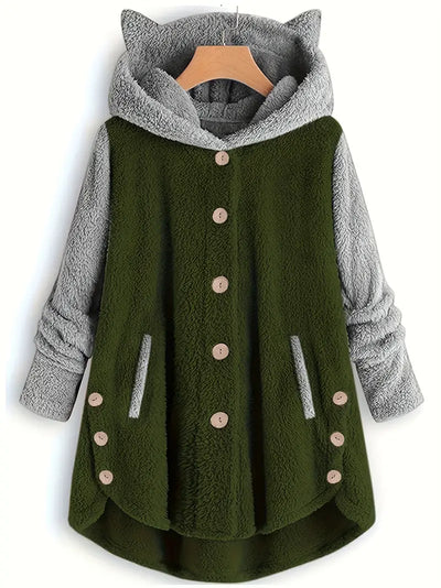 Zweireihige Fleecejacke mit Katzenohren für Damen