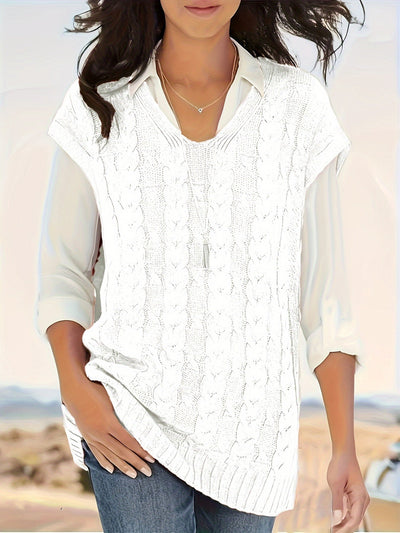 Yana Sommerpullunder | Eleganter ärmelloser Pullover mit Zopfmuster und V-Ausschnitt für Damen