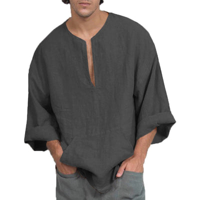 Ethnisches, lockeres Leinen-T-Shirt für Männer