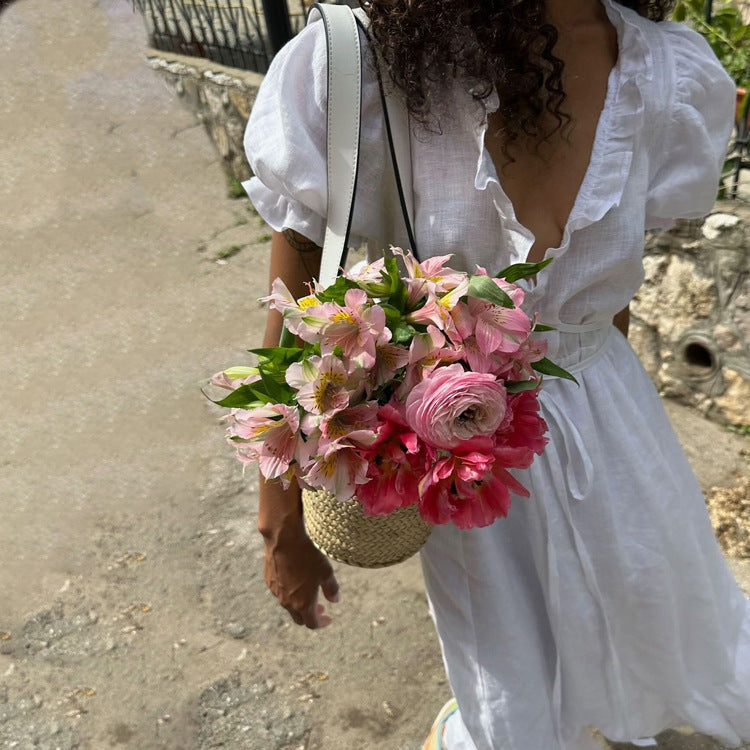 Kassy | Langes Kleid mit V-Ausschnitt und Kurzen Ärmeln