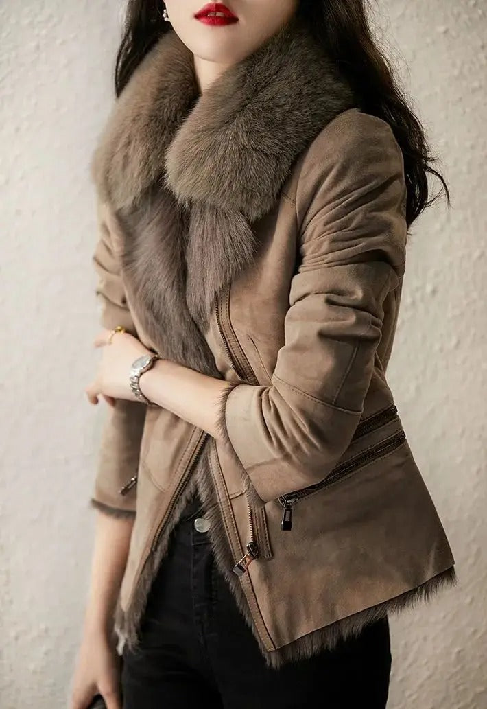 Vintage Wildlederjacke mit Pelz für Damen
