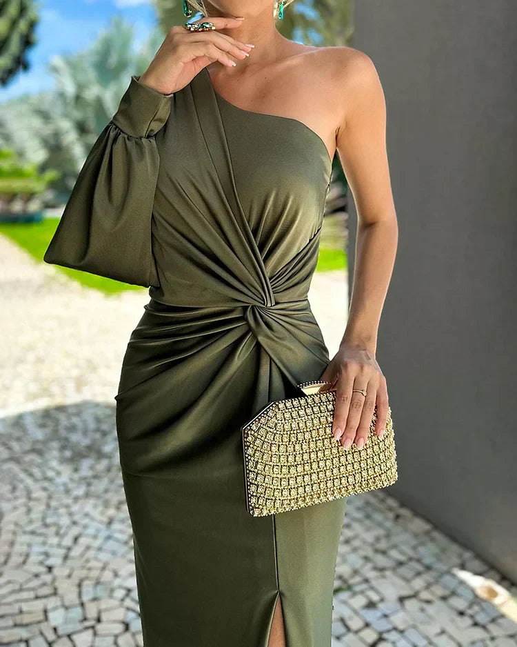 Sommerliches Abendkleid für Damen - Langes One-Shoulder Cocktailkleid mit Beinschlitz