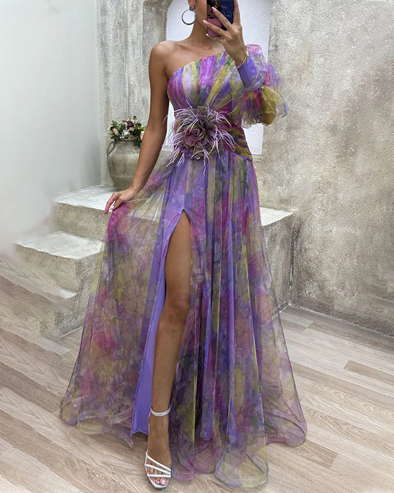 Asymmetrisches Maxikleid | Tüll & Blumendetail | Elegant und Glamourös