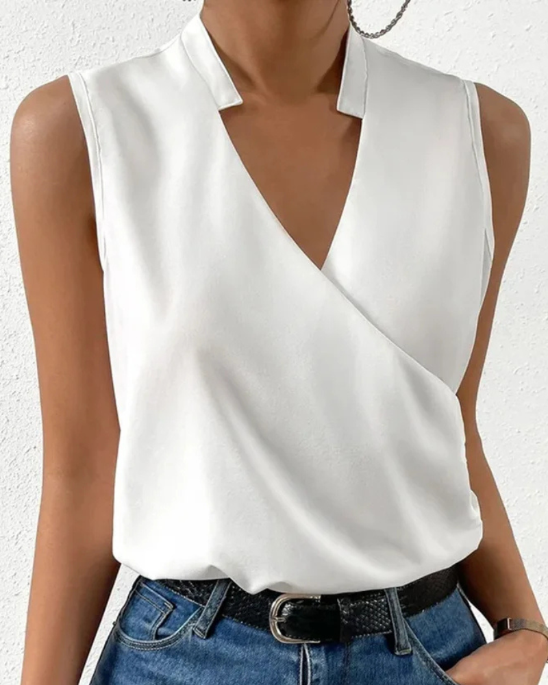 Damen Elegantes Ärmelloses Wickeloberteil | V-Ausschnitt Bluse