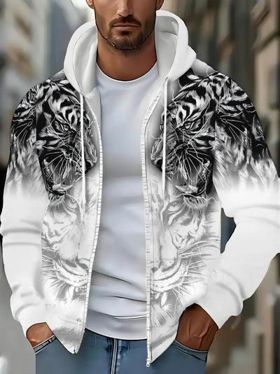 Murillo – Lässige Langarm Kapuzenpullover Jacke Mit Tigerprint