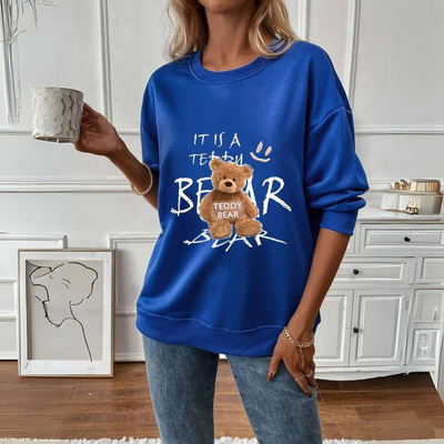 Bequemer Teddybär Druck Pullover