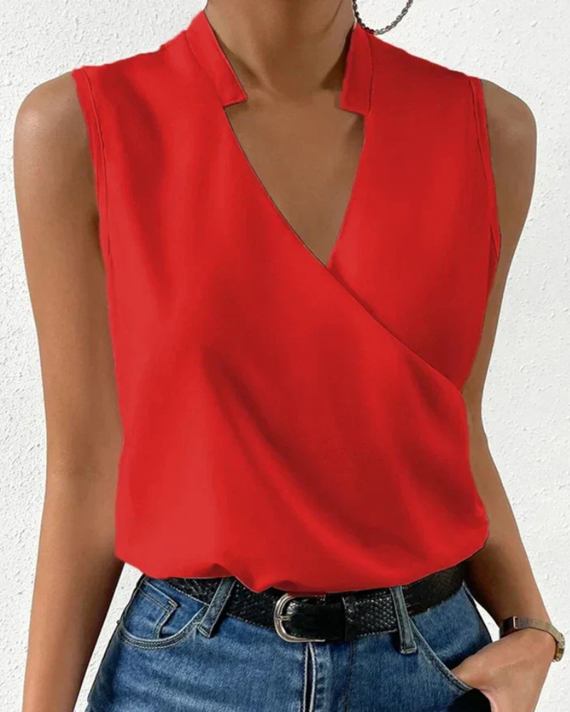 Damen Elegantes Ärmelloses Wickeloberteil | V-Ausschnitt Bluse