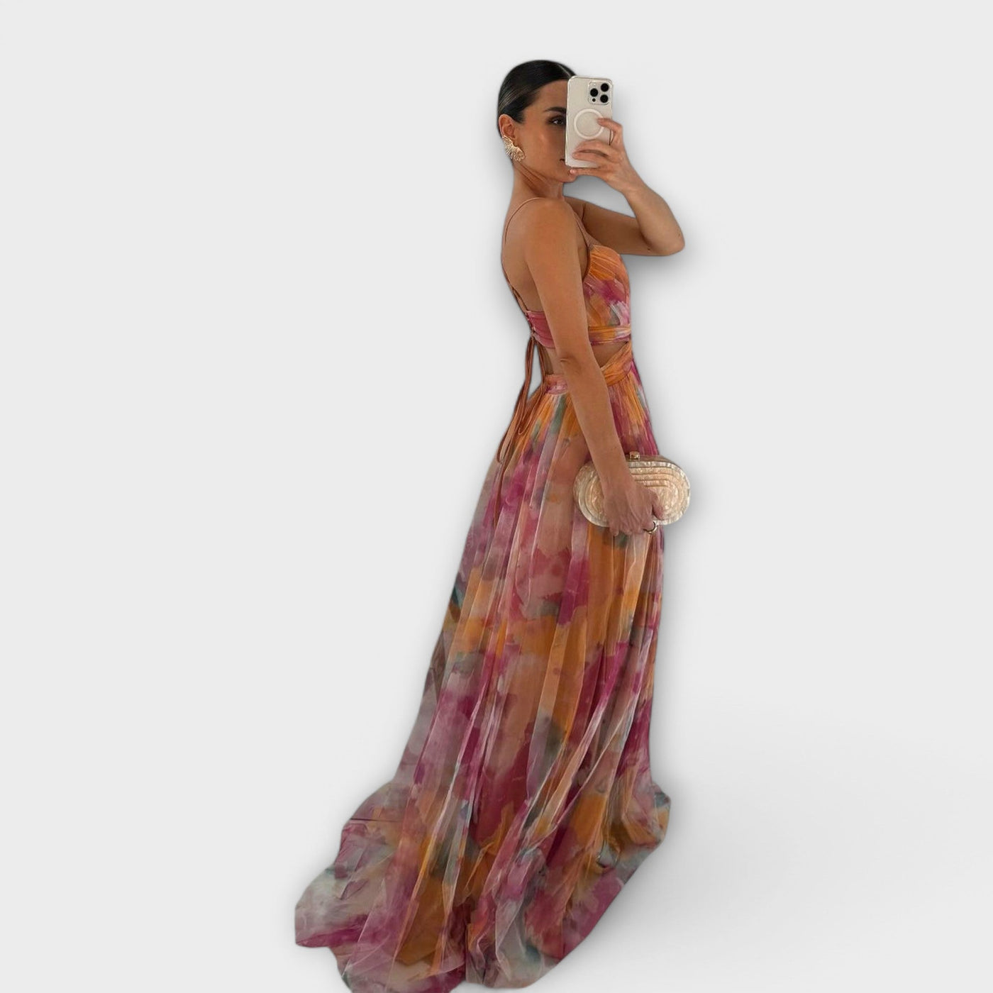 Annai Elegantes Figurbetontes Mesh Maxi Kleid