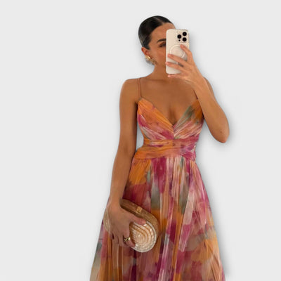 Annai Elegantes Figurbetontes Mesh Maxi Kleid