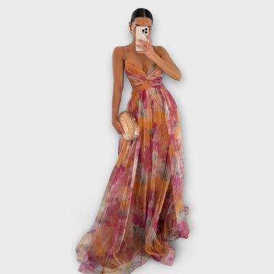 Annai Elegantes Figurbetontes Mesh Maxi Kleid