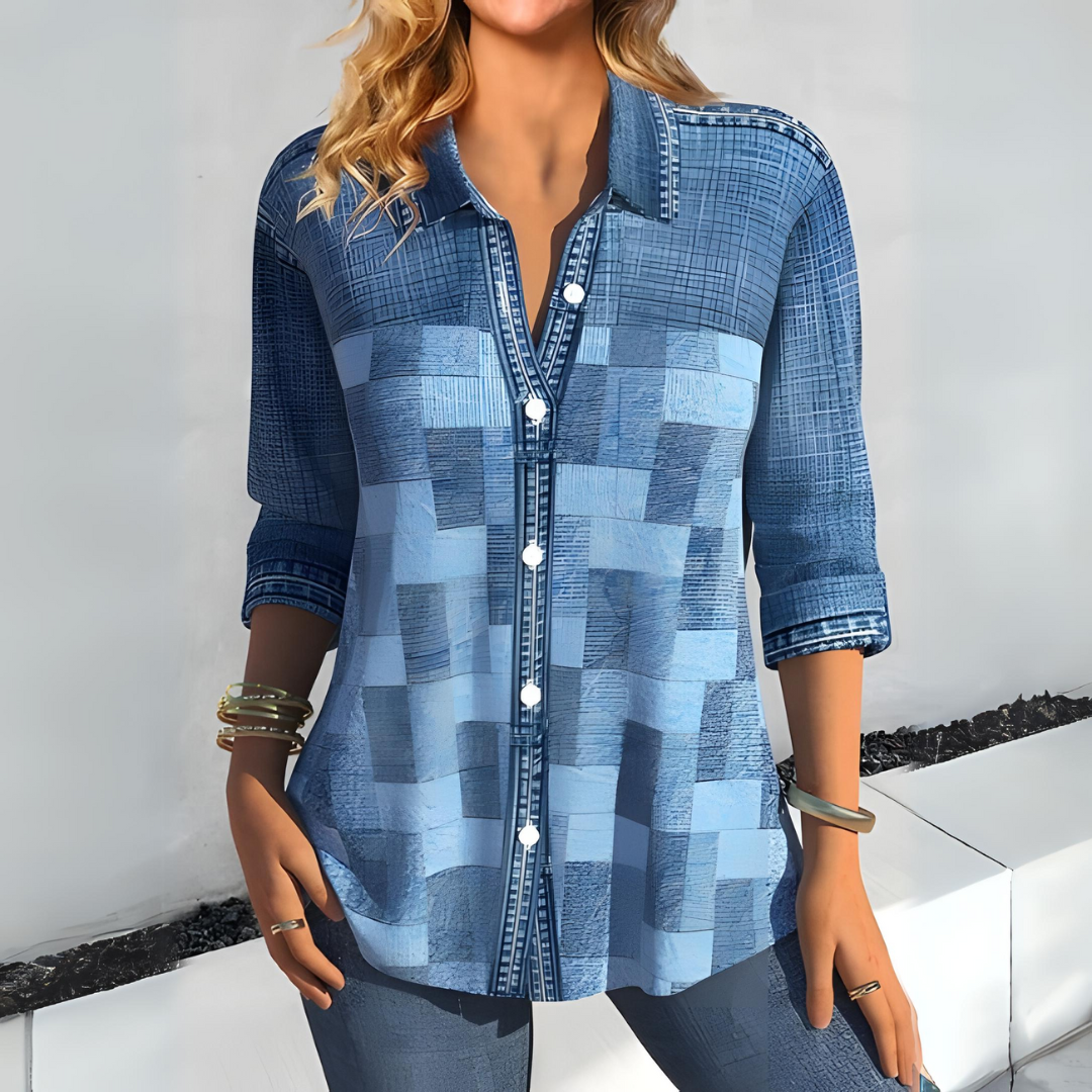 Alverna® | Damen-Bluse mit Kragen, V-Ausschnitt und langen Ärmeln