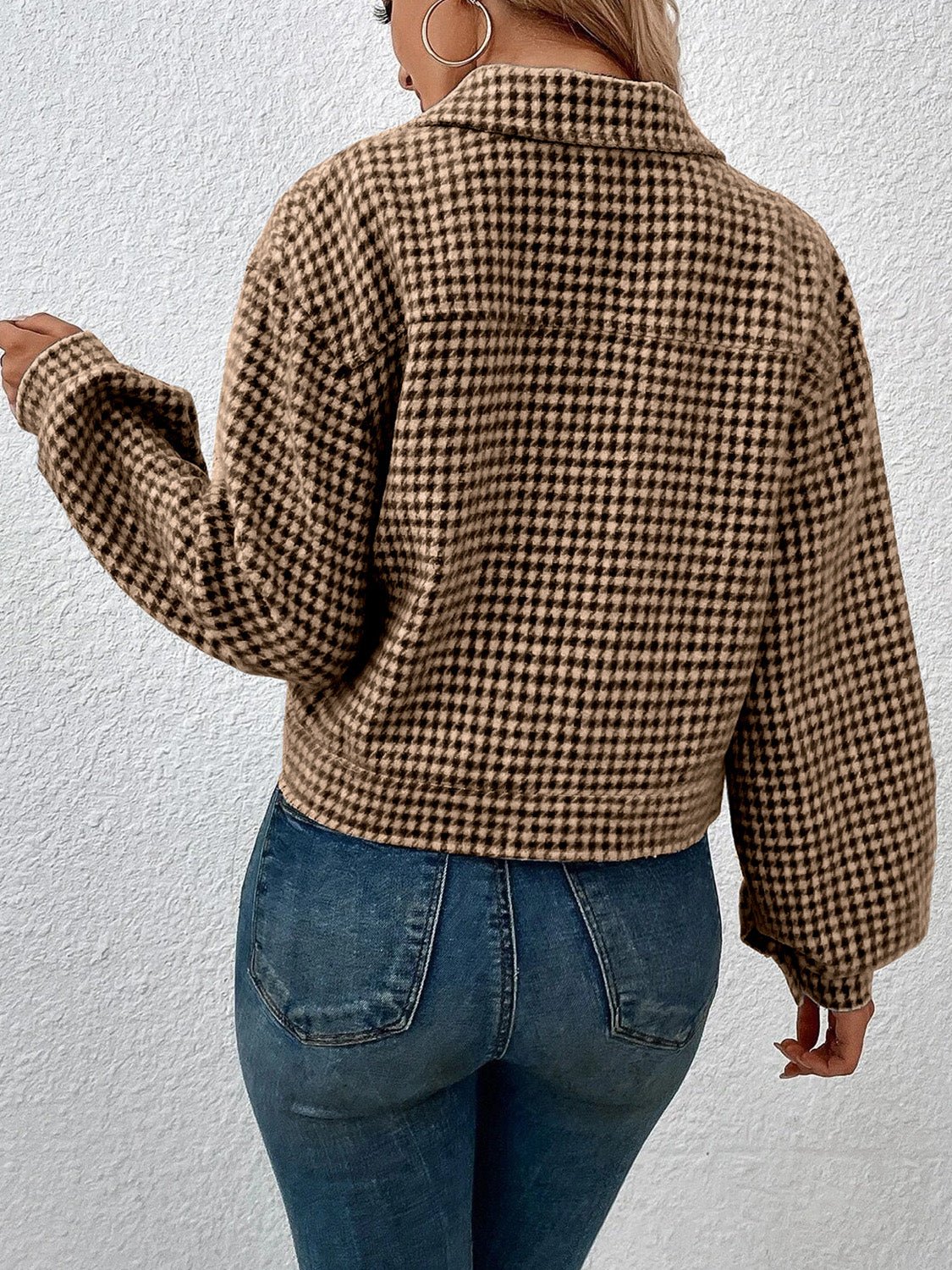 Hahnentritt-Jacke im Cropped-Stil | Strukturierter Stoff | Klassisches Muster