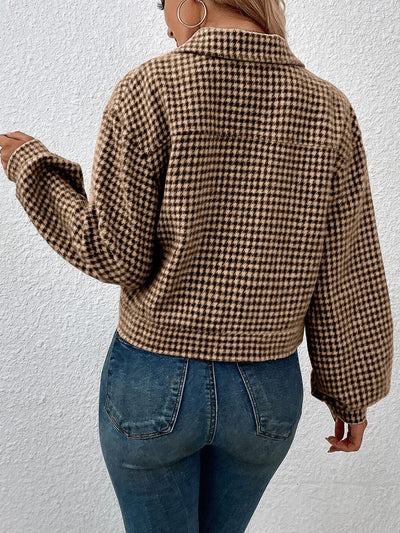 Hahnentritt-Jacke im Cropped-Stil | Strukturierter Stoff | Klassisches Muster