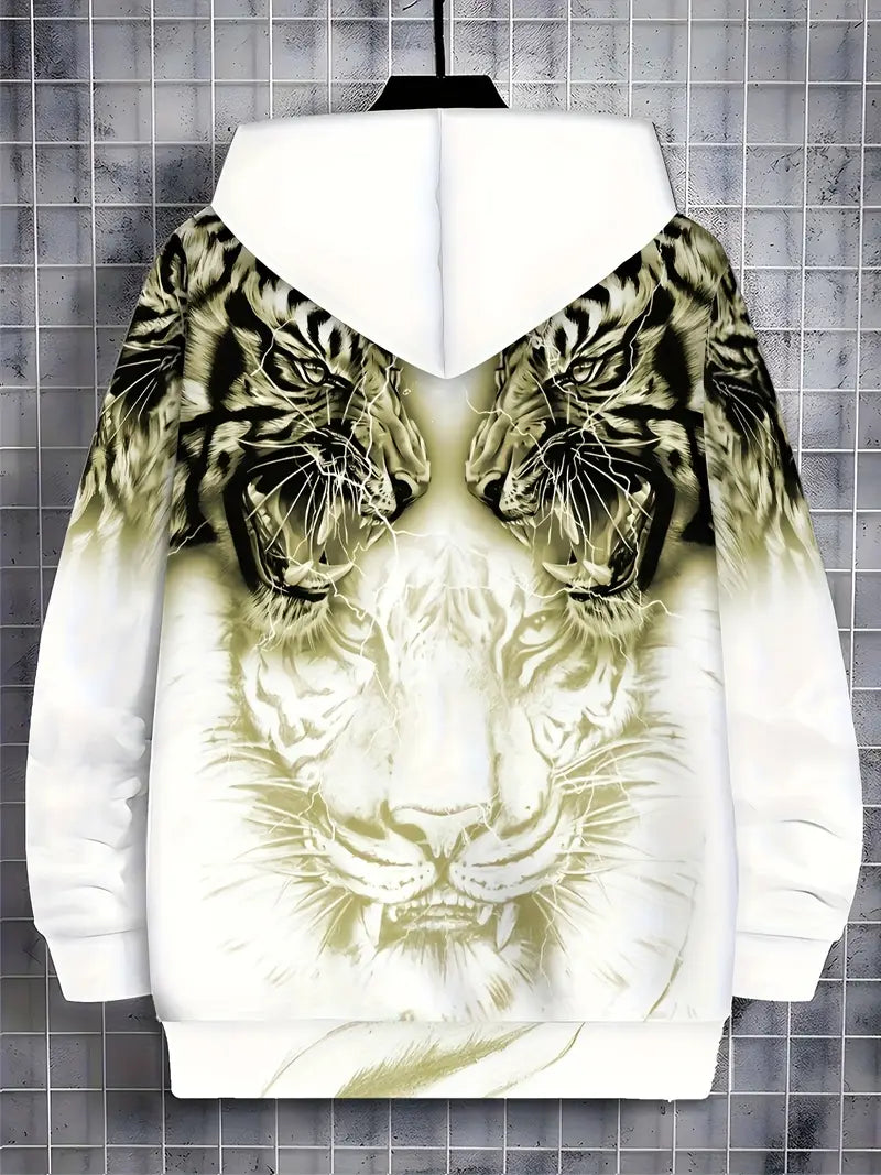 Murillo – Lässige Langarm Kapuzenpullover Jacke Mit Tigerprint