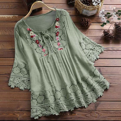 Aixa® | Damen-Top mit Spitzen-Akzent, Blumenmuster
