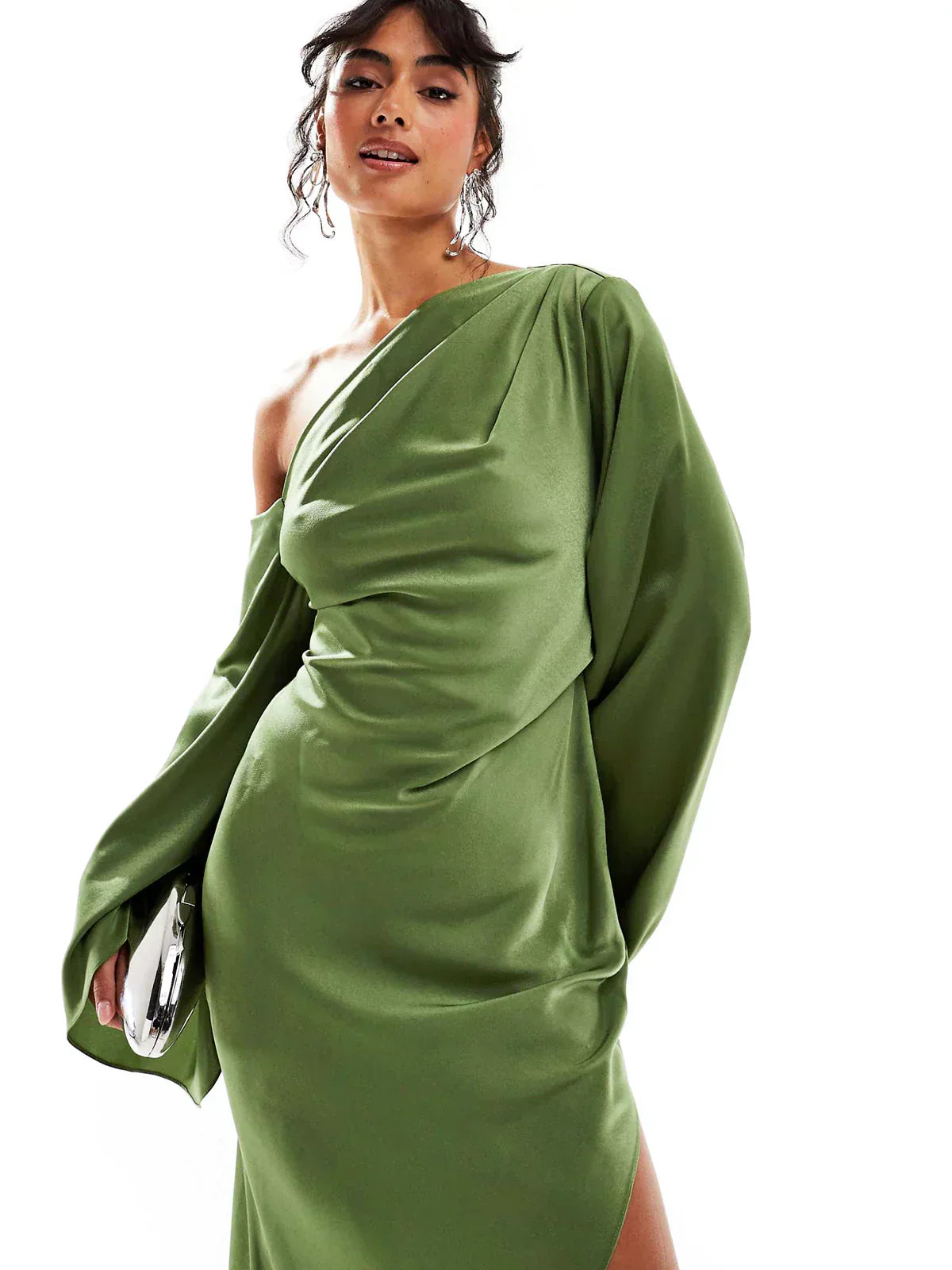 Asyntha™ | Maxikleid mit Glockenärmeln und einer Schulter