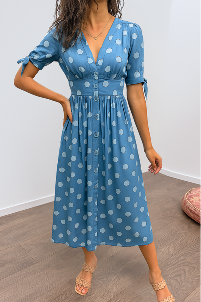 Aleksandra - Elegant Polka Dot Dress with V-neck