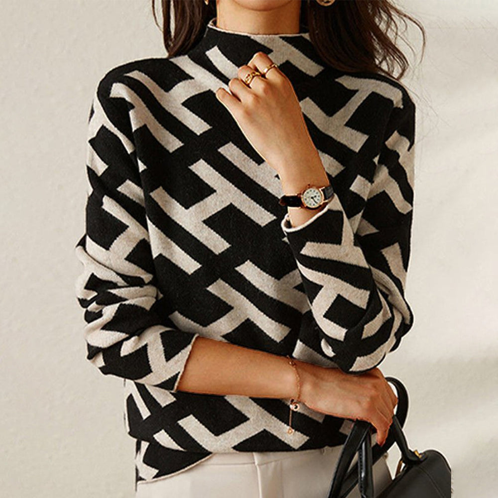 Geometrischer zweifarbiger Pullover für Frauen