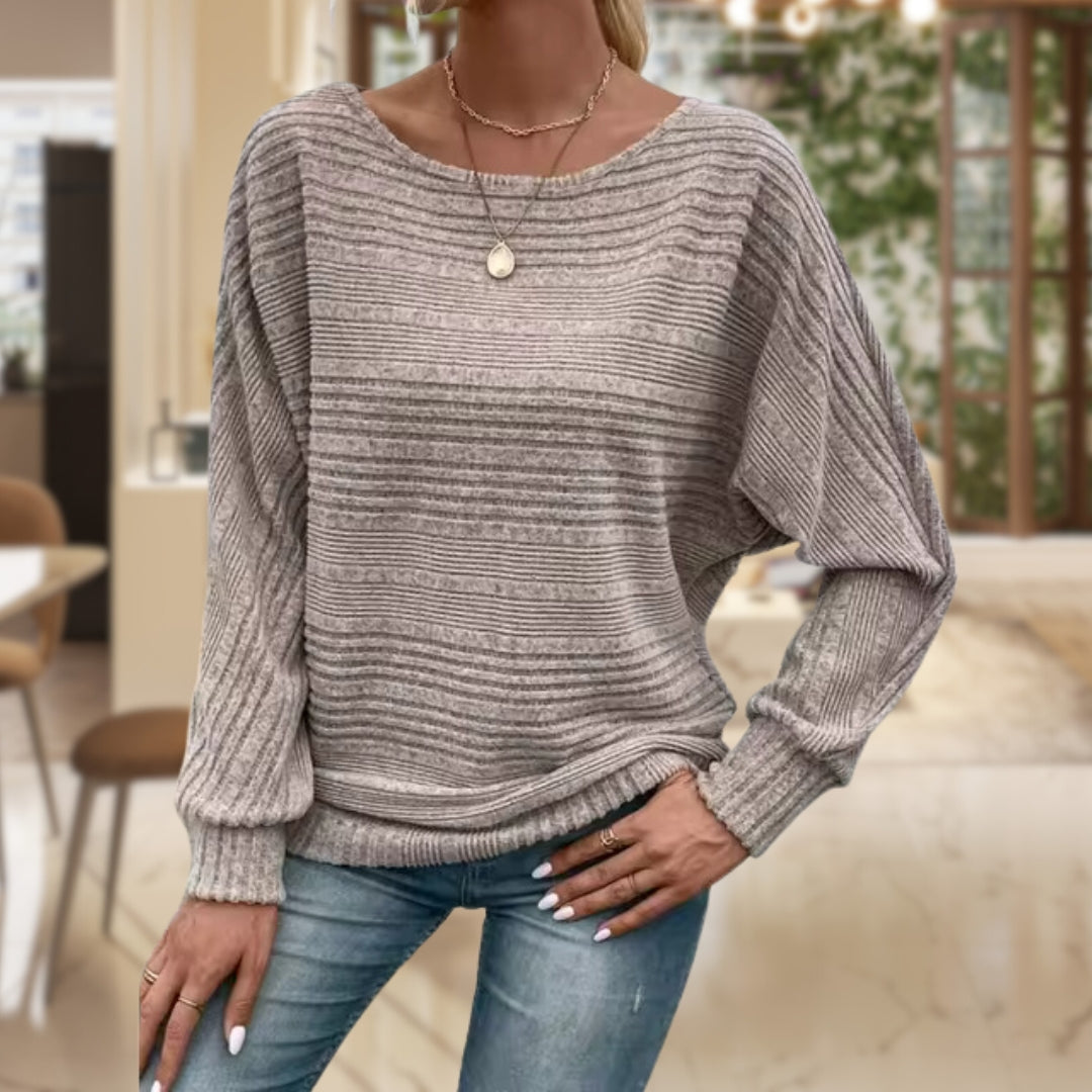 Rippenstrick-Pullover mit Streifen Für Damen