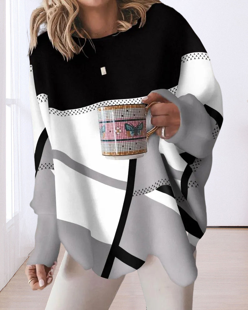 Geometrisches Grafik-Pullover mit langen Ärmeln für Damen