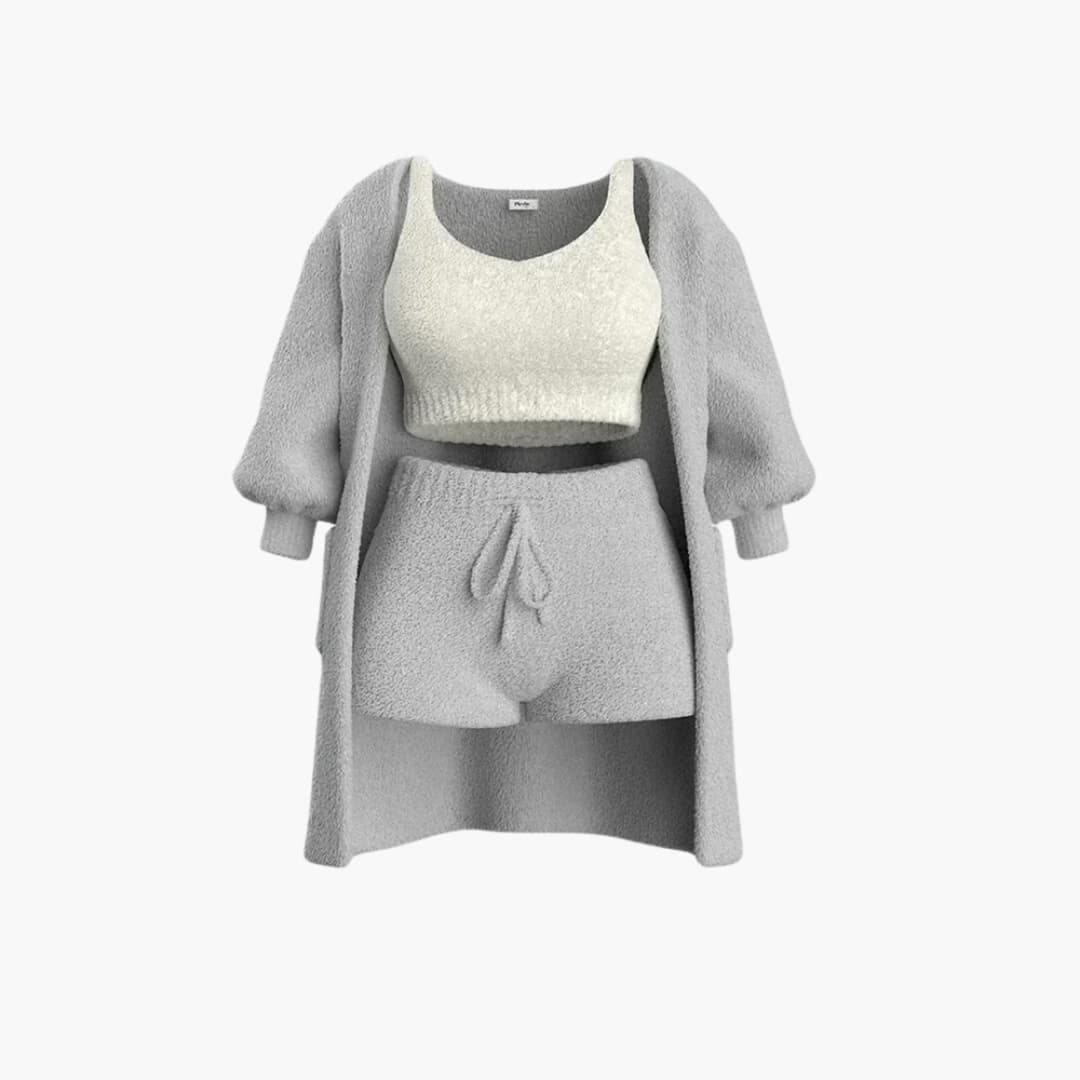 Loungewear Set - Damen Strick Outfit 3-teilig mit Cardigan
