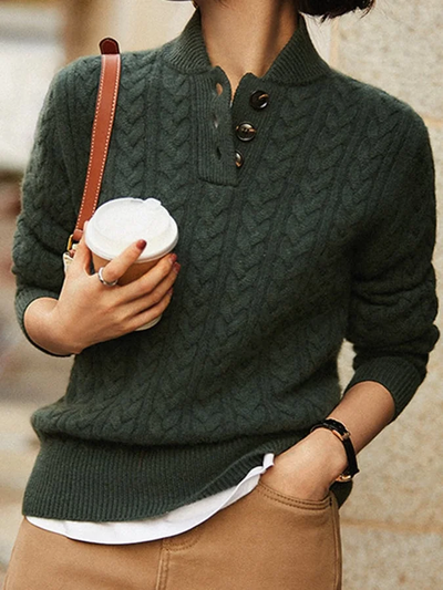 Zopfstrickpullover mit Knopfleiste für Damen