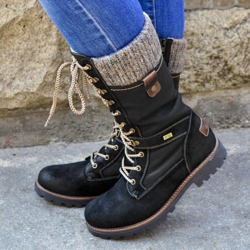 Schnürstiefel mit gestrickter Manschette für Frauen