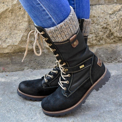 Schnürstiefel mit gestrickter Manschette für Frauen