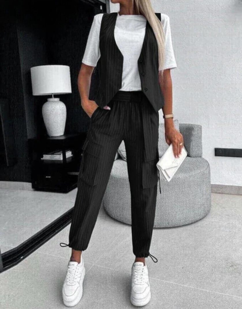 Laura Asymmetrisches Sommer-Set | Stilvolles, trendiges 2-teiliges Set mit Weste und Hose